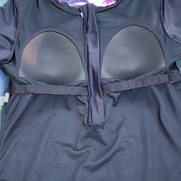 Women's sz XL Zip Front Palm Tree Print Short Sleeve Swim Suit - EXCELLENT - Picture 6 of 14